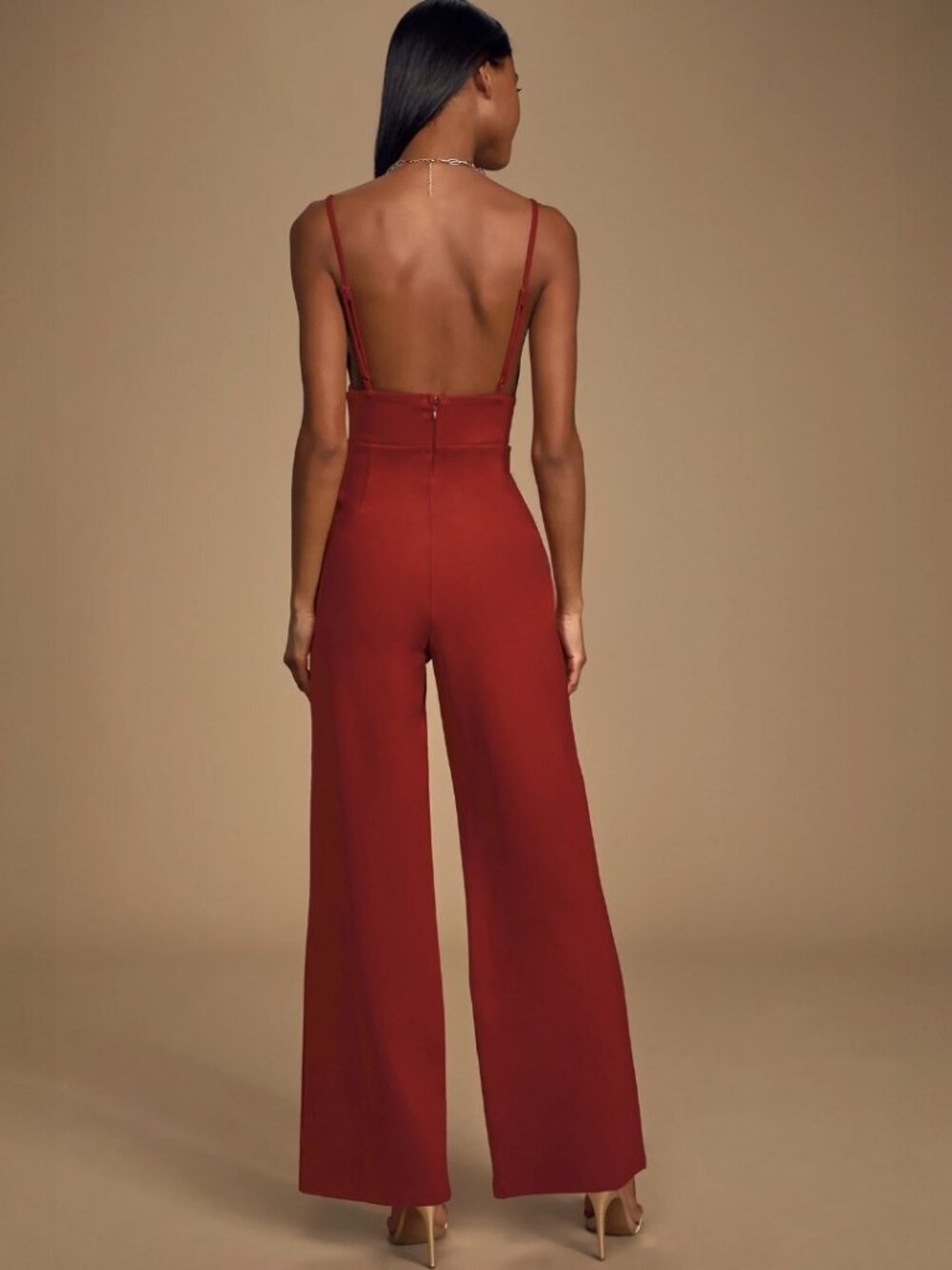 Lulus Classic Babe Wine Red Sleeveless Wide-Leg Jumpsuit​ NWT - Picture 4 of 9
